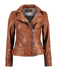 Veste motard en cuir marron Oakwood