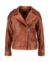 Veste motard en cuir marron Pepe Jeans