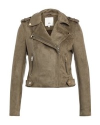 Veste motard en cuir marron River Island