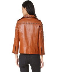 Veste motard en cuir marron Line & Dot