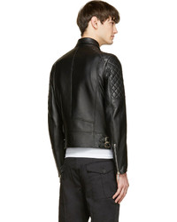 Veste motard en cuir matelassée noire DSQUARED2