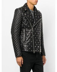 Veste motard en cuir matelassée noire Balmain