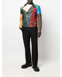 Veste motard en cuir multicolore Moschino