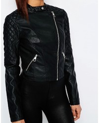 Veste motard en cuir noire Lipsy