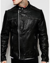 Veste motard en cuir noire Asos