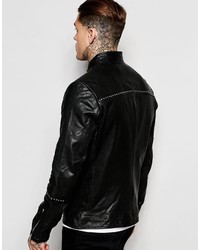 Veste motard en cuir noire Asos