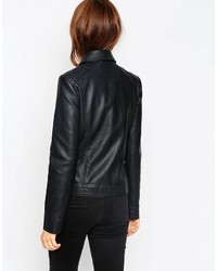 Veste motard en cuir noire Asos