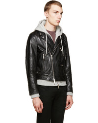 Veste motard en cuir noire DSQUARED2