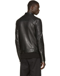 Veste motard en cuir noire Balmain