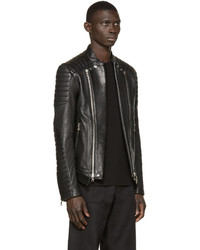 Veste motard en cuir noire Balmain