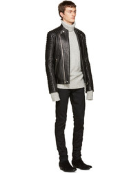 Veste motard en cuir noire Balmain