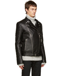 Veste motard en cuir noire Balmain