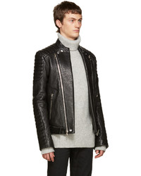 Veste motard en cuir noire Balmain