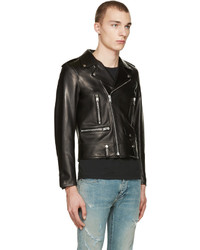 Veste motard en cuir noire Saint Laurent