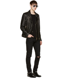 Veste motard en cuir noire Balmain