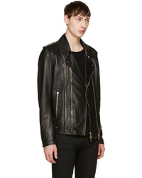 Veste motard en cuir noire Balmain