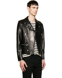 Veste motard en cuir noire Saint Laurent