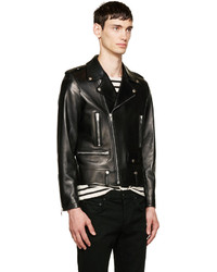 Veste motard en cuir noire Saint Laurent