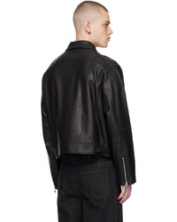 Veste motard en cuir noire CALVINLUO