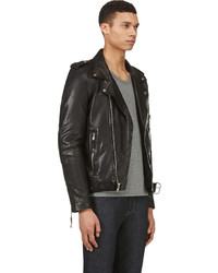 Veste motard en cuir noire BLK DNM