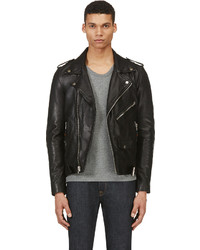 Veste motard en cuir noire BLK DNM