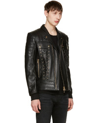 Veste motard en cuir noire Balmain