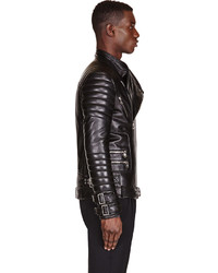 Veste motard en cuir noire Balmain