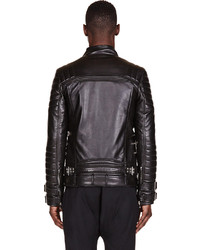 Veste motard en cuir noire Balmain