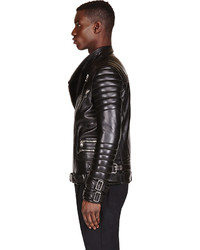 Veste motard en cuir noire Balmain