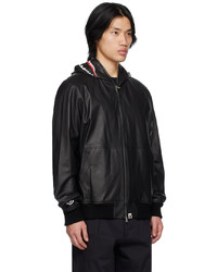 Veste motard en cuir noire BAPE