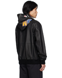 Veste motard en cuir noire BAPE