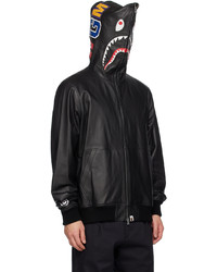 Veste motard en cuir noire BAPE