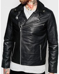 Veste motard en cuir noire Asos