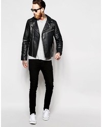 Veste motard en cuir noire Asos