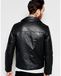 Veste motard en cuir noire Asos