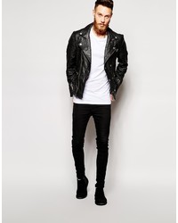 Veste motard en cuir noire Asos