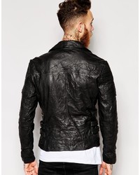 Veste motard en cuir noire Asos