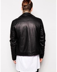 Veste motard en cuir noire Asos