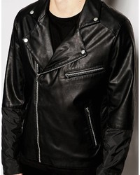 Veste motard en cuir noire Asos