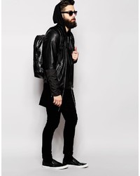 Veste motard en cuir noire Asos