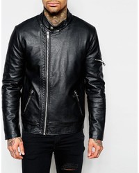 Veste motard en cuir noire Asos