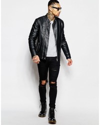 Veste motard en cuir noire Asos