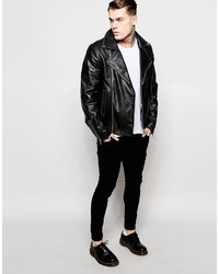 Veste motard en cuir noire Asos