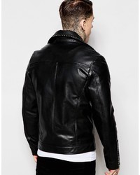 Veste motard en cuir noire Asos