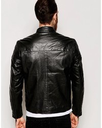 Veste motard en cuir noire Asos