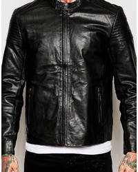 Veste motard en cuir noire Asos