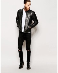 Veste motard en cuir noire Asos