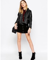 Veste motard en cuir noire Asos