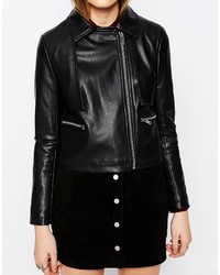 Veste motard en cuir noire Asos