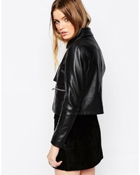 Veste motard en cuir noire Asos